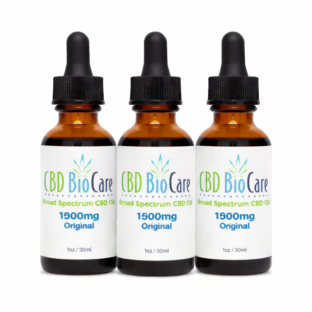 1500mg Broad Spectrum CBD Oil 3-Pack — three THC-free bottles