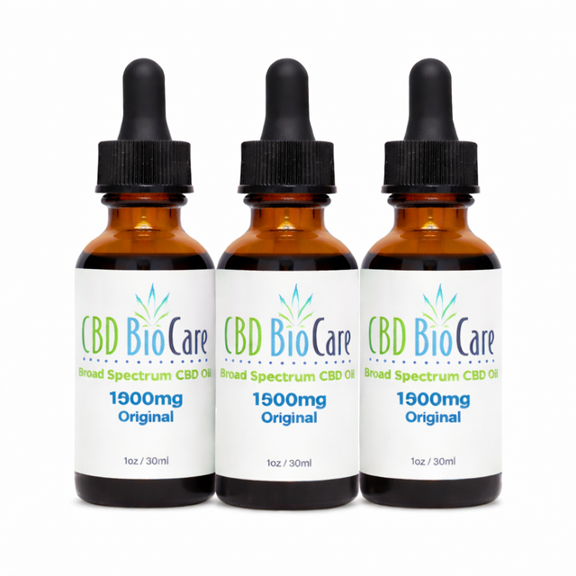 1500mg Broad Spectrum CBD Oil 3-Pack — three THC-free bottles