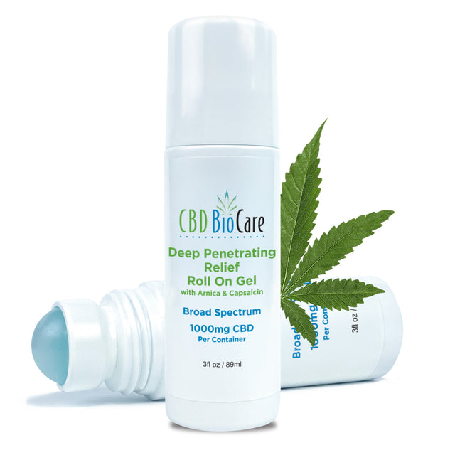 CBD BioCare Roll-On Pain Relief - Portable CBD topical applicator with rollerball tip for precise, mess-free application of hemp extract to sore muscles and joints