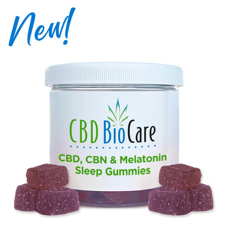 CBD BioCare Sleep Gummies - Relaxing CBD-infused sleep aid gummies with melatonin in resealable pouch, featuring a calming berry flavor designed to promote restful sleep and improved sleep quality